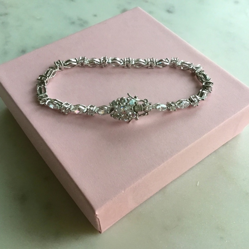 Sterling 7” Marquise & Round Cz Tennis Bracelet - Picture 11 of 17